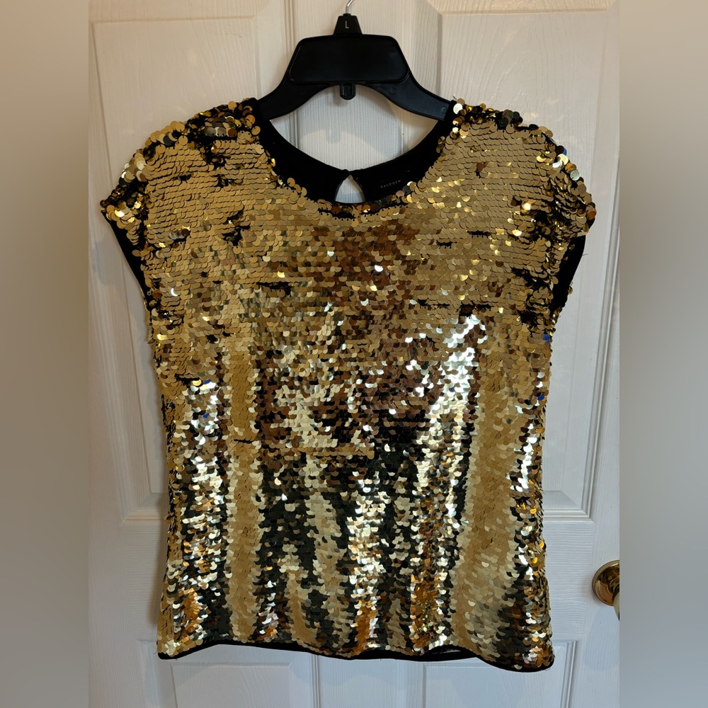 Gold sequined Halogen top, size small